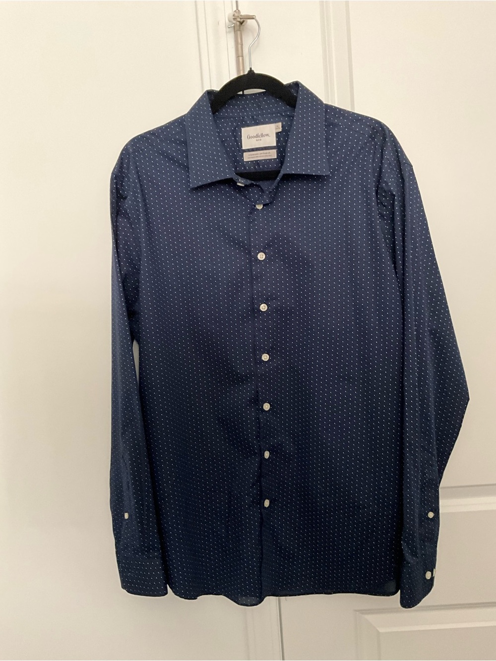 Like New Goodfellow & Co Navy Blue Dot-Print Button-Down Shirt Size XL